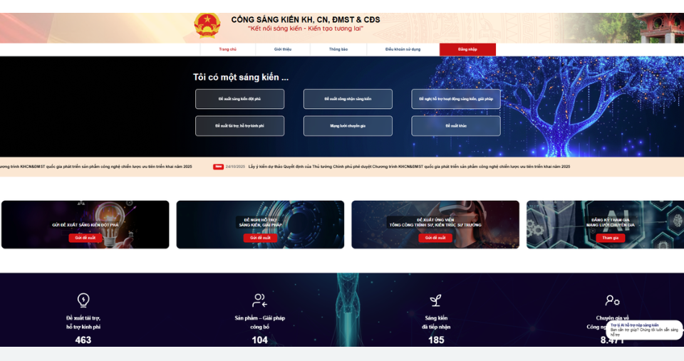 Hơn 1.000 sáng kiến Khoa học Công nghệ và Chuyển đổi số được hội tụ trên Cổng Sáng kiến Quốc gia Screenshot 2026 03 05 134325